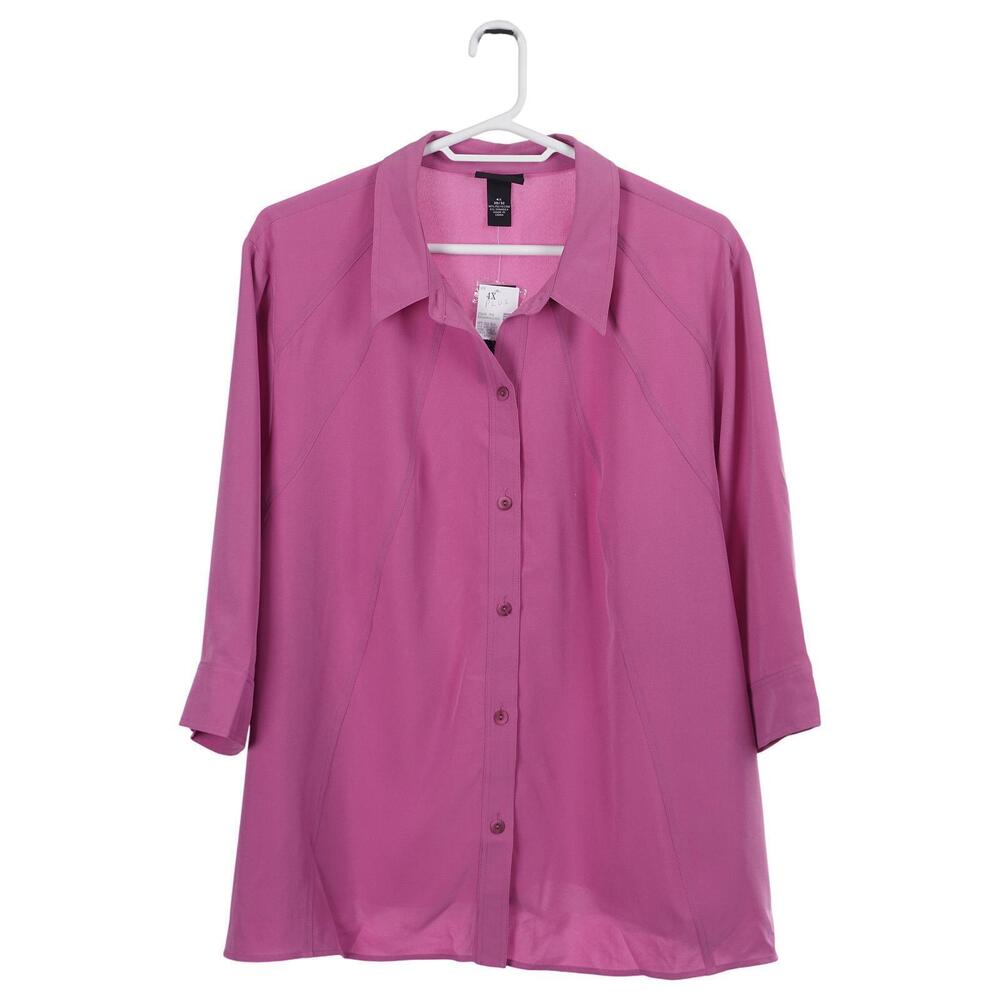 NWT Maggie Barnes Top 4X 30/32 Pink 3/4 Sleeve Button Up Shirt